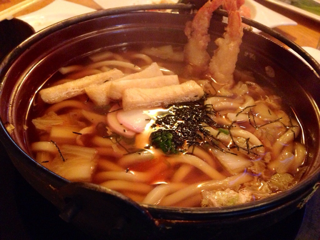 Nabeyaki Udon in a cauldron. There was enough to give share a small bowl between all 6 of us.