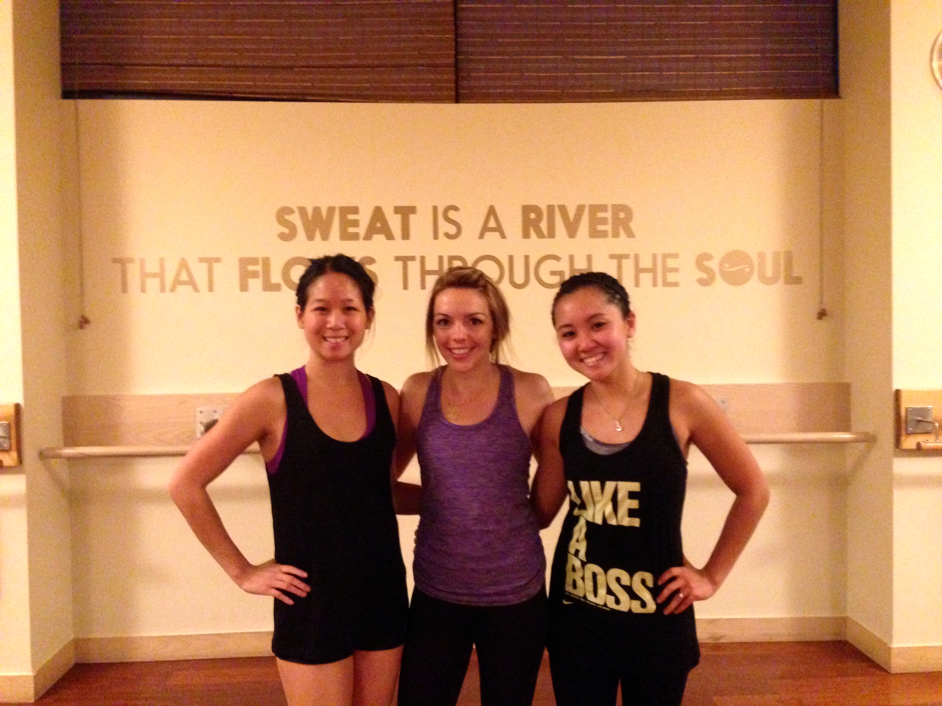 Pictured with gym buddy Jackie and instructor Kristen Hoffman